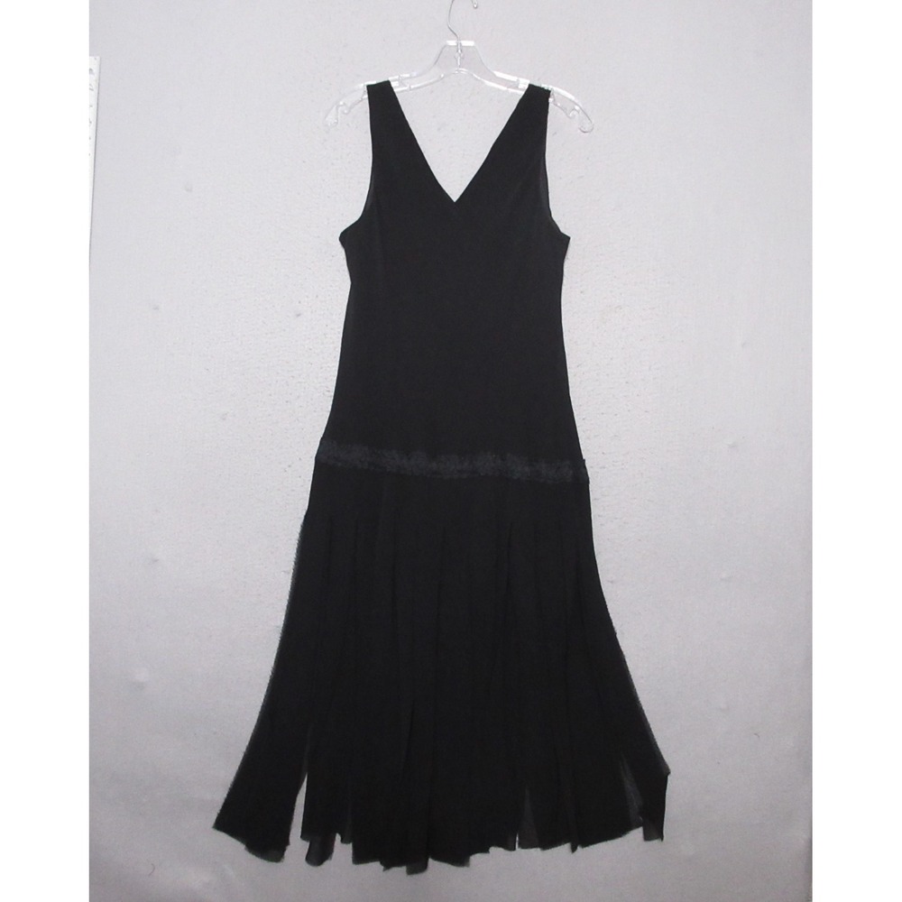Vintage Believe Dress 14 Petite Black Y2K 90s Fairy Whimsigoth Slit Lace Trim - Picture 2 of 10